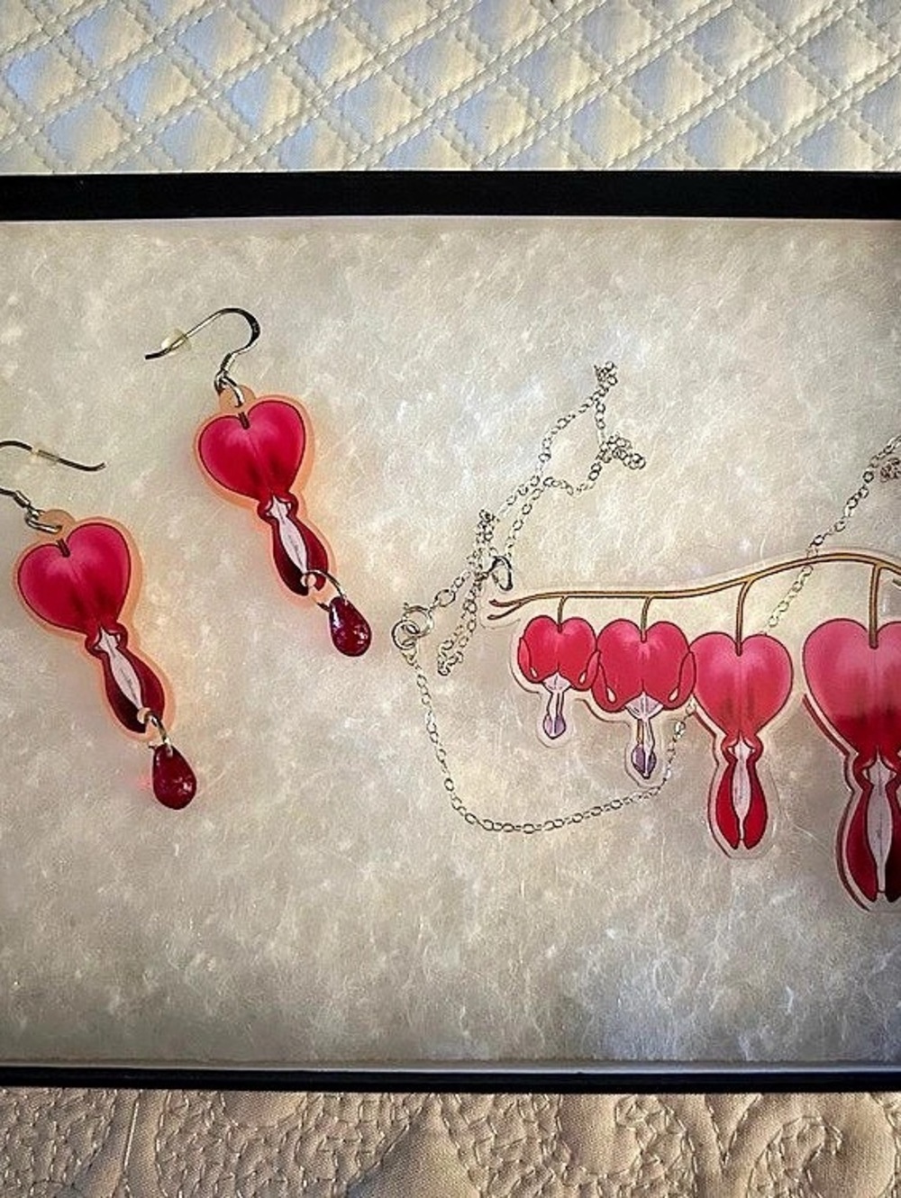Pink & Silver Bleeding Heart Jewelry Set
